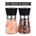 Kit 2 Moedor temperos, sal, pimenta e especiarias vidro e triturador Inox