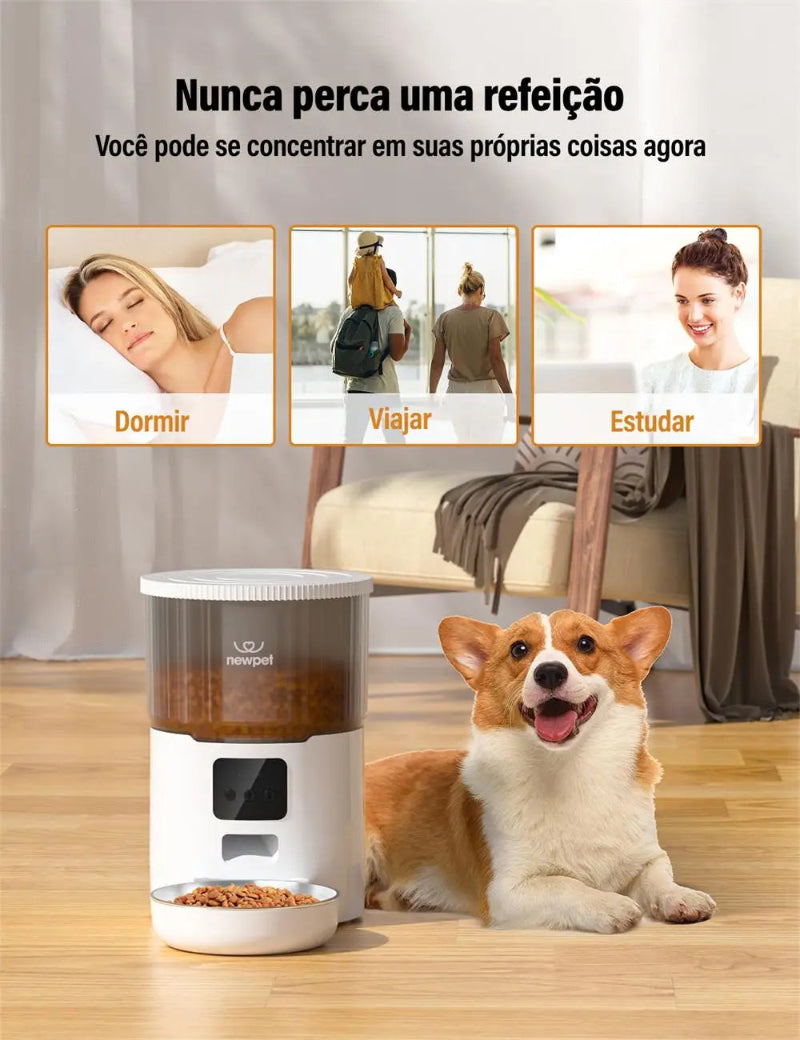Alimentador de temporização para gatos 4L, aplicativo inteligente, alimentador de cães e gatos, aço inoxidável, alimentação remota, dispensador automático, para animais de estimação
