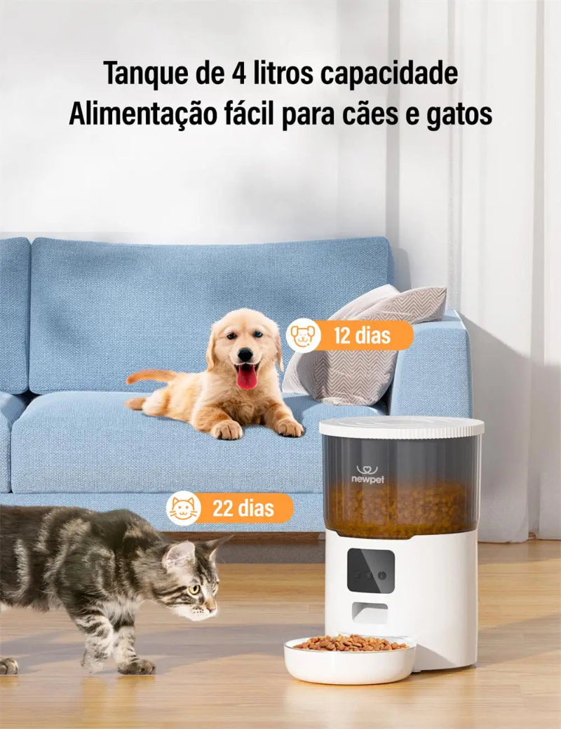 Alimentador de temporização para gatos 4L, aplicativo inteligente, alimentador de cães e gatos, aço inoxidável, alimentação remota, dispensador automático, para animais de estimação