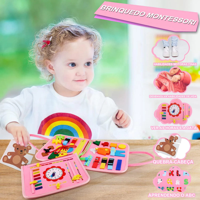 Toddler Busy Board Montessori atividades de aprendizagem pré-escolar com habilidades
