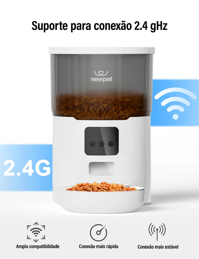 Alimentador de temporização para gatos 4L, aplicativo inteligente, alimentador de cães e gatos, aço inoxidável, alimentação remota, dispensador automático, para animais de estimação