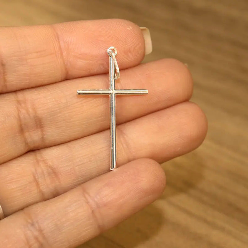 Pingente cruz crucifixo medio prata legitima 925 palito 30mm