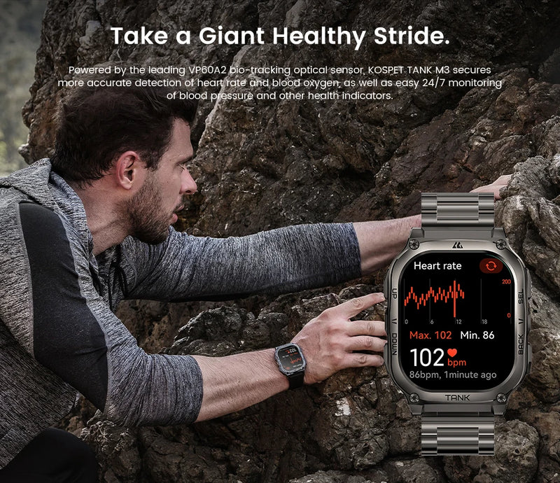 KOSPET TANK M3 Smartwatch For Men 480mAh 60 Days Battery IP69K 5ATM Waterproof AMOLED Bluetooth Call AI Voice Military Watches