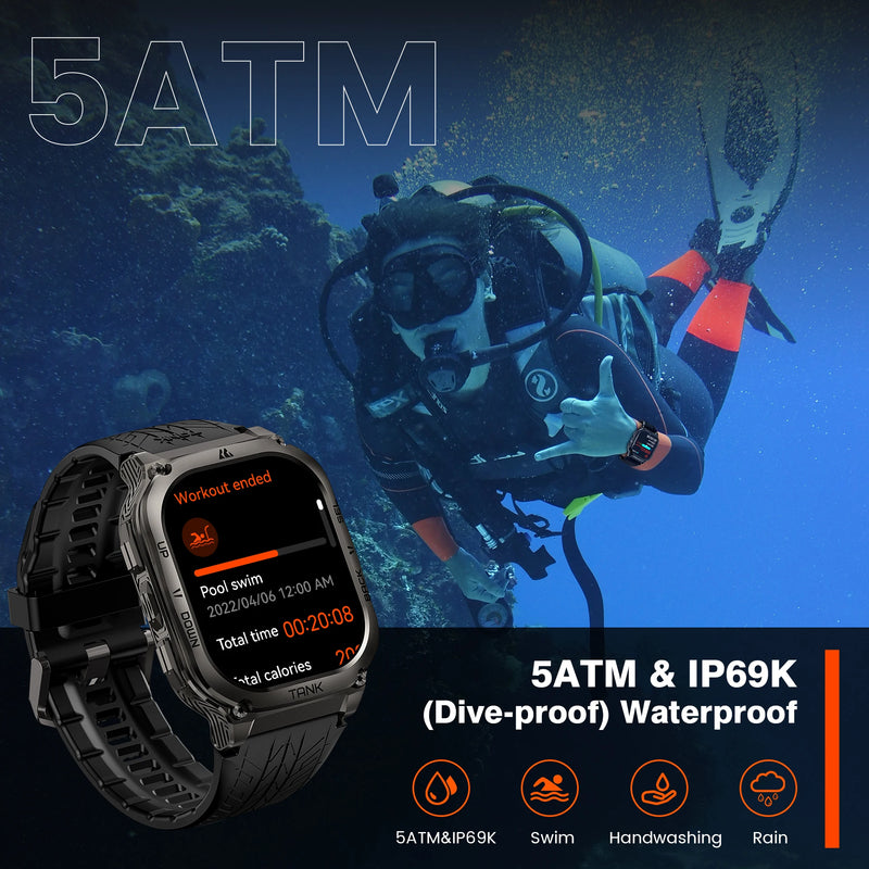 KOSPET TANK M3 Smartwatch For Men 480mAh 60 Days Battery IP69K 5ATM Waterproof AMOLED Bluetooth Call AI Voice Military Watches