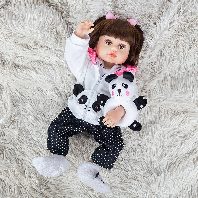 Boneca Reborn panda menina 48cm corpo de silicone - BRASTOY
